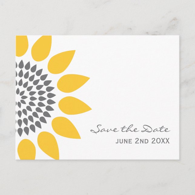 Elegante Sonnenblume Save the Date Ankündigungspostkarte (Vorderseite)