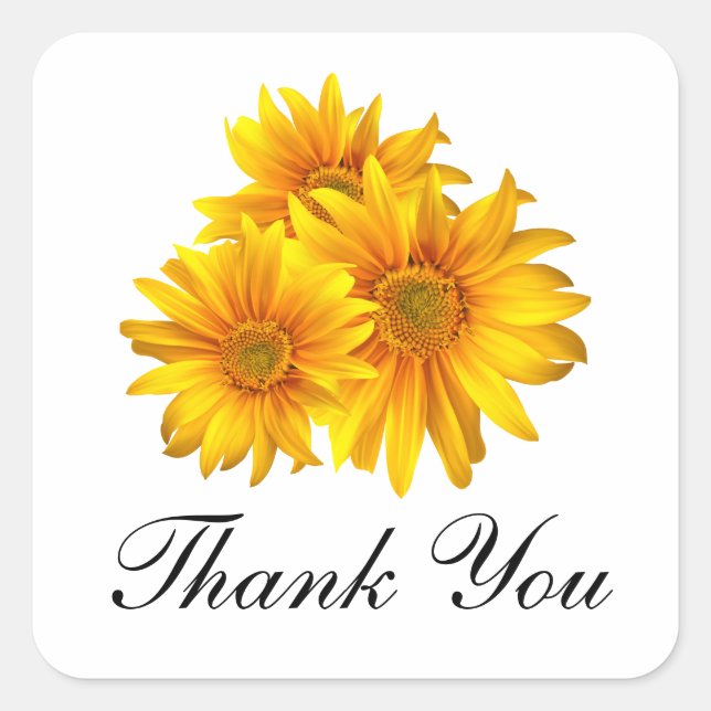 Elegante Sonnenblume Vielen Dank Yellow Floral Wed Quadratischer Aufkleber (Vorderseite)