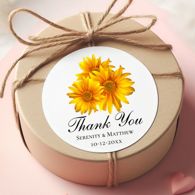 Elegante Sonnenblume Vielen Dank Yellow Floral Wed Runder Aufkleber (Von Creator hochgeladen)