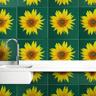 Elegante Sonnenblume (Wandkunst Blumen) Smaragdgrü Fliese