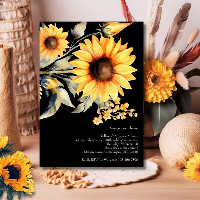 Elegante Sonnenblumen 50. Hochzeitstag Einladung (Von Creator hochgeladen)