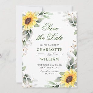 Elegante Sonnenblumen Aquarell Grünzeug Hochzeit Save The Date
