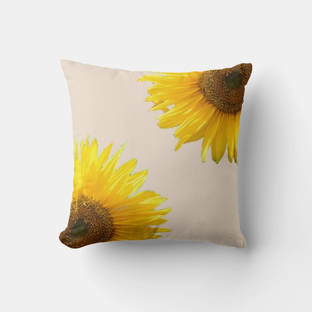 Elegante Sonnenblumen auf Champagner Beige Kissen (Vorderseite)
