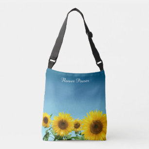 Elegante Sonnenblumen auf himmelblauen Schattierun Tragetaschen Mit Langen Trägern