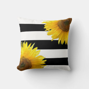 Elegante Sonnenblumen auf schwarz-weiß gestreift Kissen