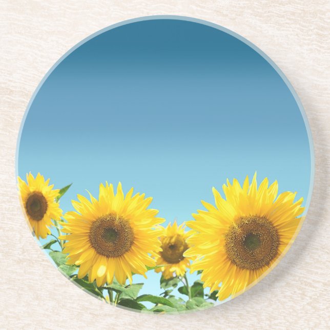 Elegante Sonnenblumen auf Sky Blue Shades Beverage Getränkeuntersetzer (Vorne)