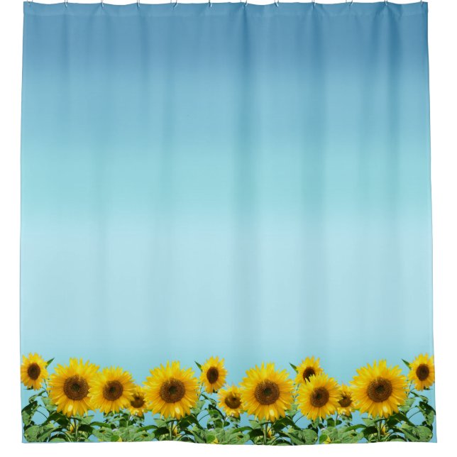 Elegante Sonnenblumen auf Sky Blue Shades Duschvorhang (Vorderseite)