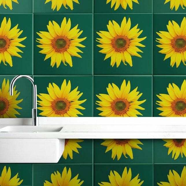 Elegante Sonnenblumen (Blumenwall Art) Smaragdgrün Fliese (Sunflower Emerald Green Ceramic Tiles
)