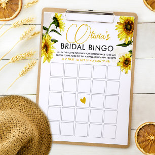 Elegante Sonnenblumen-Brautparty-Bingo-Spielkarte Einladung