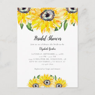 Elegante Sonnenblumen-Brautparty-Einladung Aquarel Postkarte