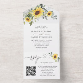 Elegante Sonnenblumen Eucalyptus Wedding QR-Code All In One Einladung
