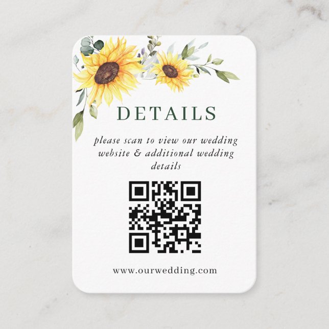 Elegante Sonnenblumen Eucalyptus Wedding QR DETAIL Begleitkarte (Vorderseite)