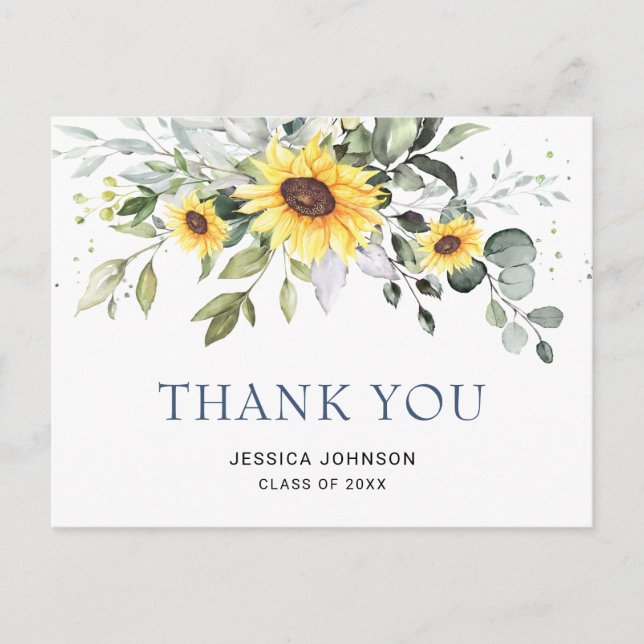 Elegante Sonnenblumen Eukalyptus Abschluss Vielen  Postkarte (Vorderseite)