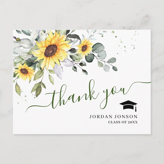 Elegante Sonnenblumen Eukalyptus Abschluss Vielen  Postkarte (Vorderseite)