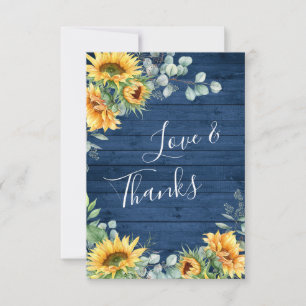 Elegante Sonnenblumen Eukalyptus Blue Wood Rustic Dankeskarte