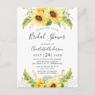Elegante Sonnenblumen-Eukalyptus-Brautparty-Karte Postkarte