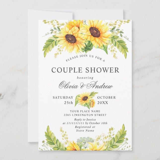 Elegante Sonnenblumen Eukalyptus COUPLE SHOWER Einladung (Vorderseite)