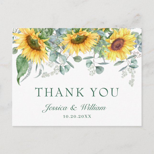 Elegante Sonnenblumen Eukalyptus Floral Vielen Dan Postkarte (Vorderseite)