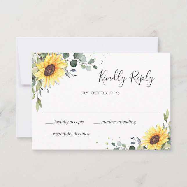Elegante Sonnenblumen Eukalyptus Floral Wedding RSVP Karte (Vorderseite)