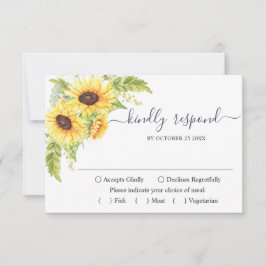 Elegante Sonnenblumen Eukalyptus Floral Wedding RSVP Karte