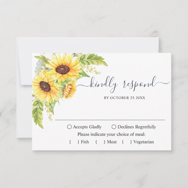 Elegante Sonnenblumen Eukalyptus Floral Wedding RSVP Karte (Vorderseite)