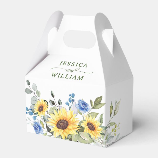 Elegante Sonnenblumen Eukalyptus florales Geschenk Geschenkschachtel (Vorderseite)