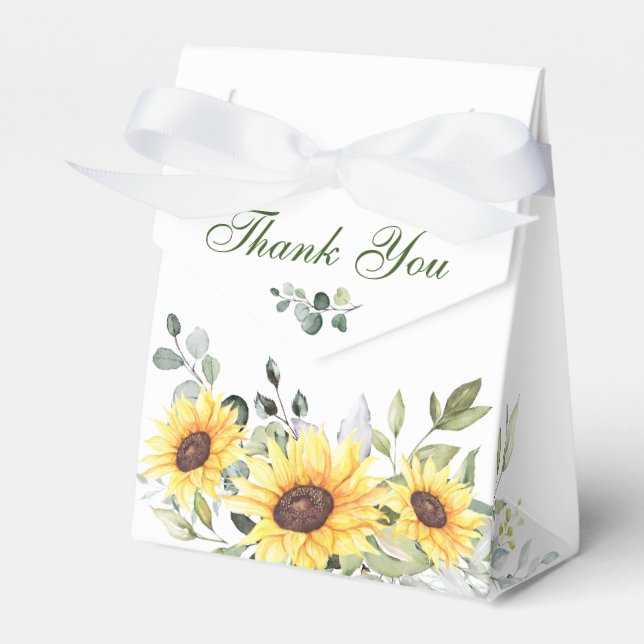 Elegante Sonnenblumen Eukalyptus florales Geschenk Geschenkschachtel (Vorderseite)