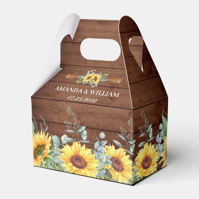 Elegante Sonnenblumen Eukalyptus florales Geschenk Geschenkschachtel (Vorderseite)