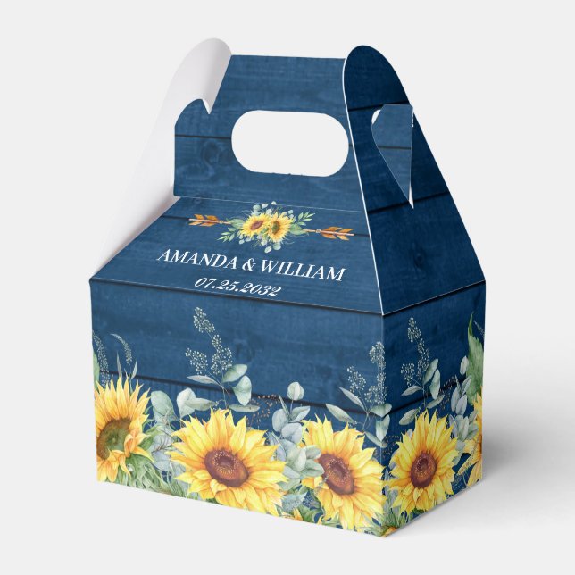Elegante Sonnenblumen Eukalyptus florales Geschenk Geschenkschachtel (Vorderseite)
