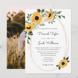 Elegante Sonnenblumen Eukalyptus-Foto Hochzeit Einladung