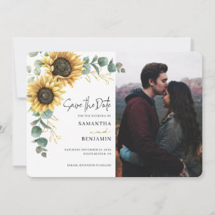 Elegante Sonnenblumen-Eukalyptus-Hochzeit 1 Foto Save The Date