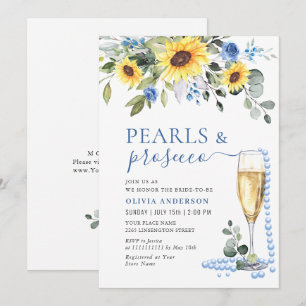 Elegante Sonnenblumen Eukalyptus PEARLS & Prosecco Einladung