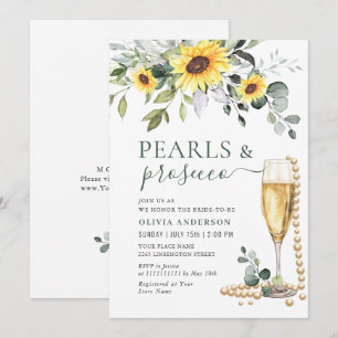Elegante Sonnenblumen Eukalyptus PEARLS & Prosecco Einladung