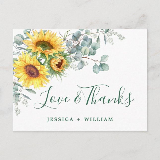 Elegante Sonnenblumen Eukalyptus Rustic Vielen Dan Postkarte (Vorderseite)