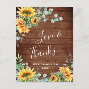 Elegante Sonnenblumen Eukalyptus Rustic Vielen Dan Postkarte