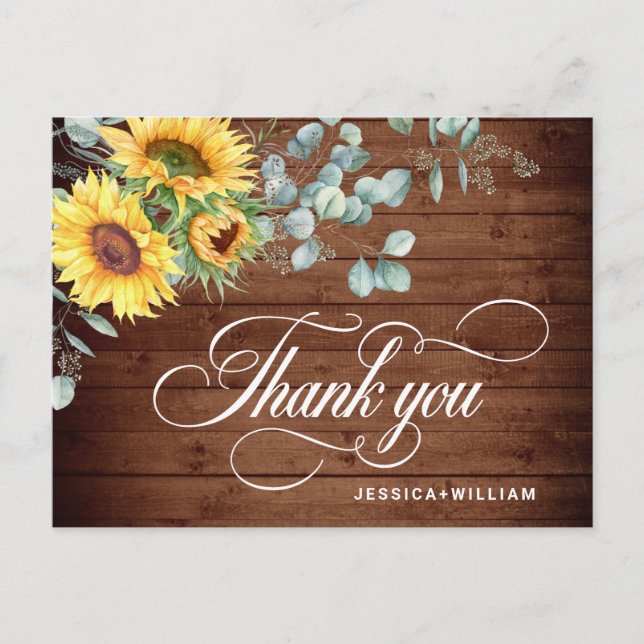 Elegante Sonnenblumen Eukalyptus Rustic Vielen Dan Postkarte (Vorderseite)