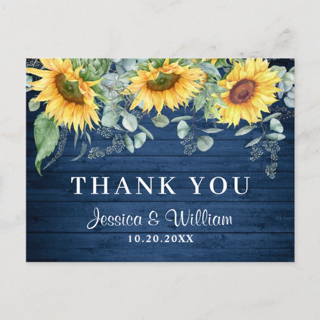 Elegante Sonnenblumen Eukalyptus Rustic Vielen Dan Postkarte (Vorderseite)