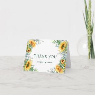 Elegante Sonnenblumen Eukalyptus Rustic Wedding Dankeskarte