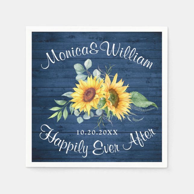 Elegante Sonnenblumen Eukalyptus Rustic Wood Weddi Serviette (Vorderseite)
