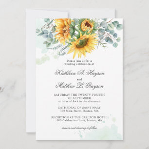 Elegante Sonnenblumen-Eukalyptus-Splash-Hochzeit  Einladung