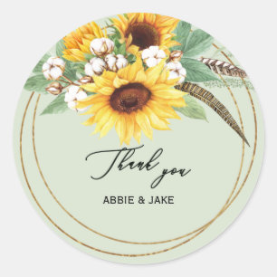 Elegante Sonnenblumen-Feder-Mint-Hochzeit  Runder Aufkleber