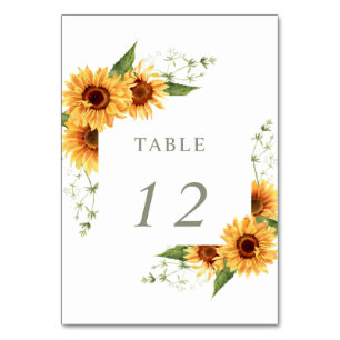Elegante Sonnenblumen-Garten-Blumenhochzeit Tischnummer
