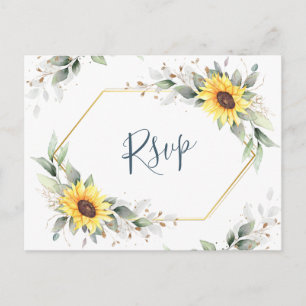 Elegante Sonnenblumen Grün Floral Wasserfarbe RSVP Postkarte