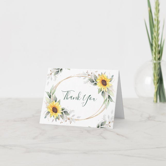 Elegante Sonnenblumen Grüne Blumen Dankeskarte (Vorderseite)