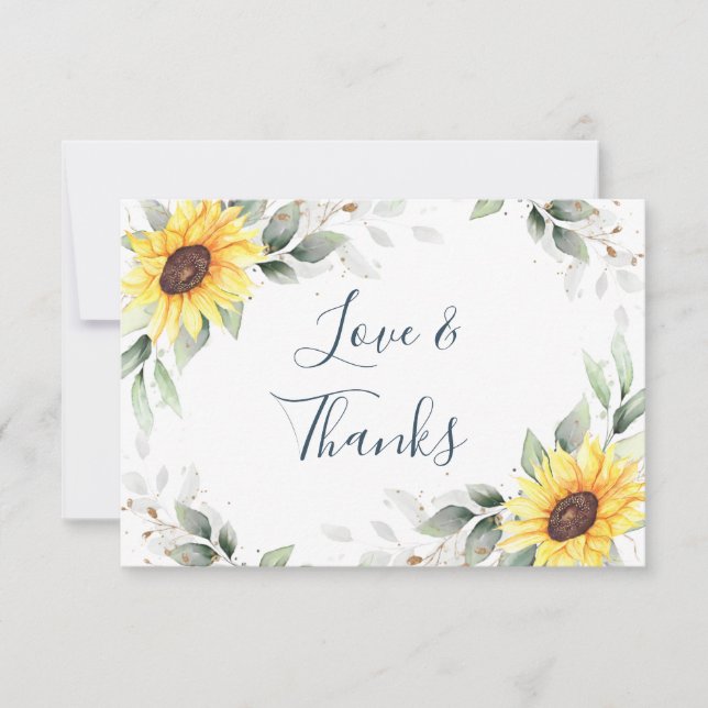 Elegante Sonnenblumen Grüne Blumen Dankeskarte (Vorderseite)