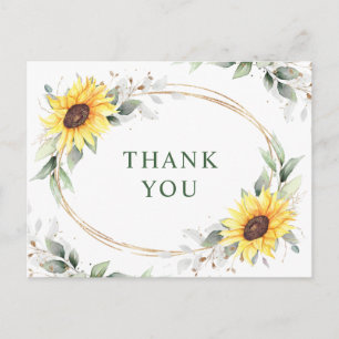 Elegante Sonnenblumen Grüne Flora Vielen Dank Postkarte