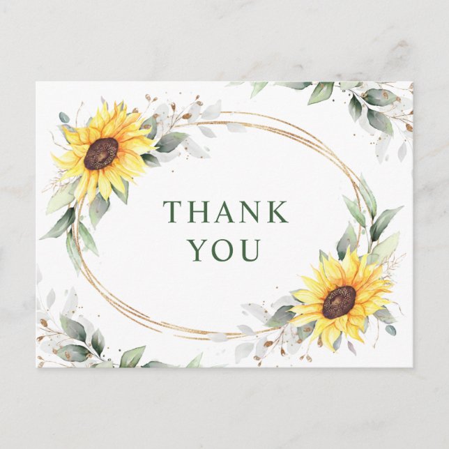 Elegante Sonnenblumen Grüne Flora Vielen Dank Postkarte (Vorderseite)