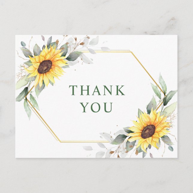 Elegante Sonnenblumen Grüne Flora Vielen Dank Postkarte (Vorderseite)