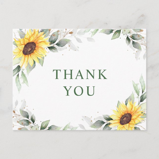 Elegante Sonnenblumen Grüne Flora Vielen Dank Postkarte (Vorderseite)