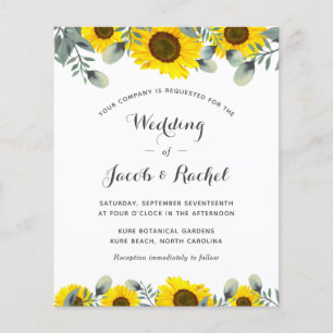 Elegante Sonnenblumen Grüne Hochzeit Einladung